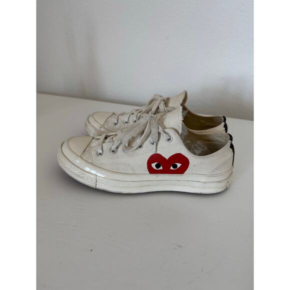 Converse Comme De Garçons Women’s White Low Sneakers Red Heart Size 8 - Picture 8 of 8